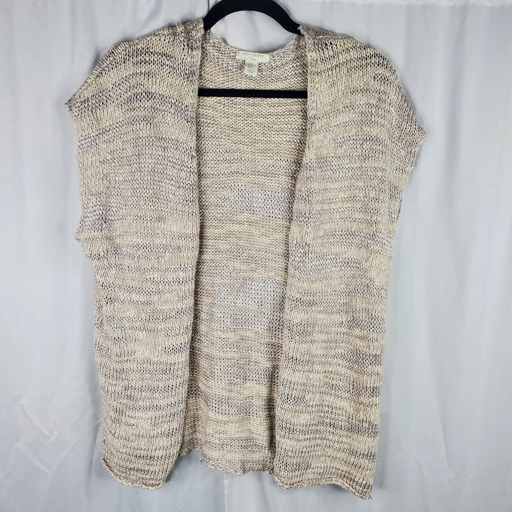 ♧ St Tropez West Chunky Knit Open Front Vest Size Medium Cream and Gold